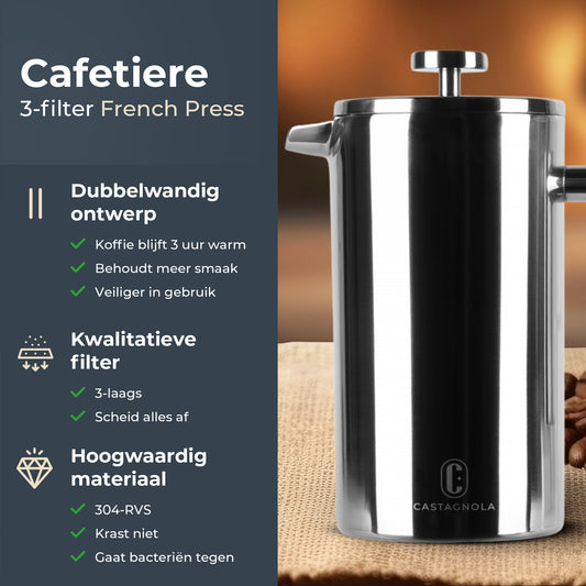 French Press / koffiemaker - Zilver Glans
